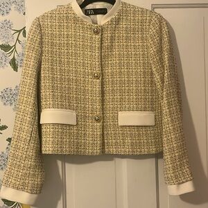 Zara yellow size small tweed blazer jacket